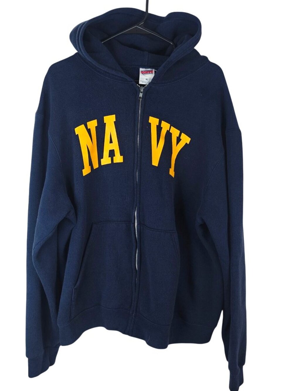 Vintage Navy Hooded Sweatshirt Men's XL Blue Full-Zip Cotton Blend
